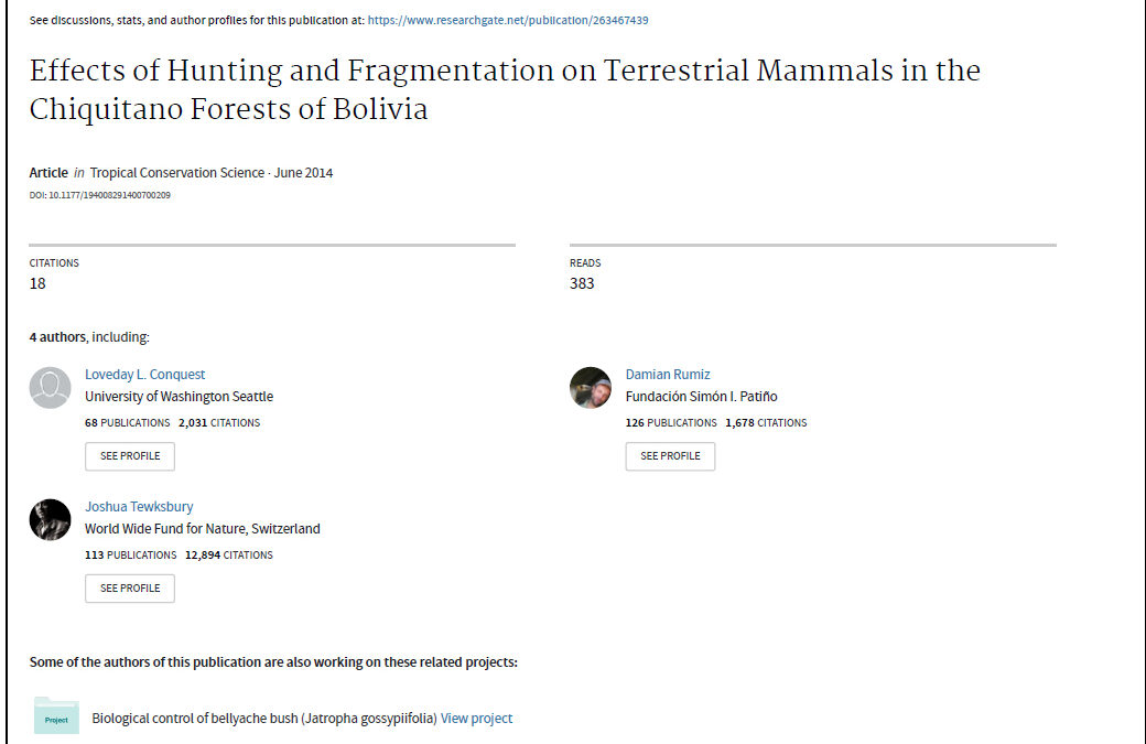 Effects of Hunting and Fragmentation of Terrestrial Mammals in the Chiquitano Forests of Bolivia