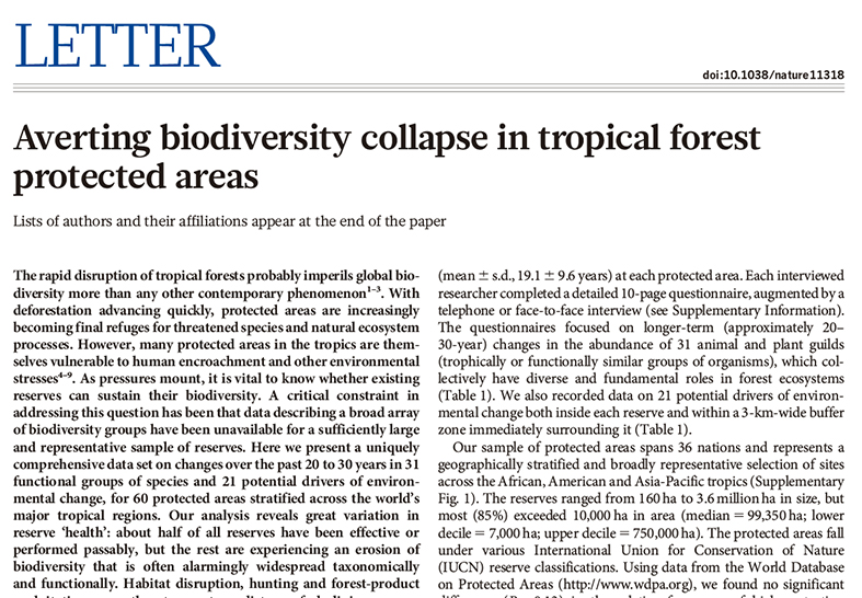 Averting biodiversity collapse in tropical forest protected areas